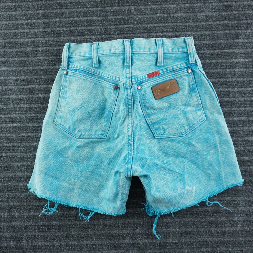 Wrangler Denim Shorts Womens 9 Blue Acid Wash High Waist Raw Hem Scovill USA 60s